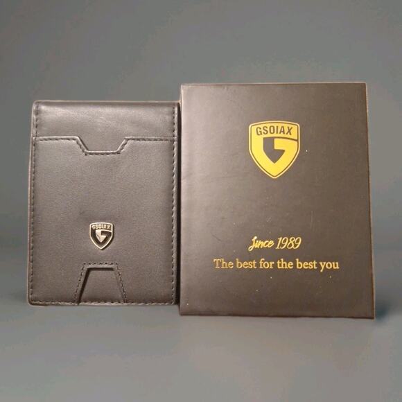 GSOIAX Mens Slim Wallet Black Minimalist Genuine Leather Carbon Fiber Rfid - Picture 1 of 4